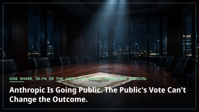A single share certificate under a spotlight on a dark boardroom table