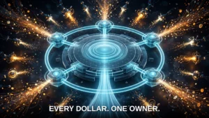 Glowing control platform absorbing chaotic token streams into one orderly flow, symbolising the five-stage Bedrock cost operating model.