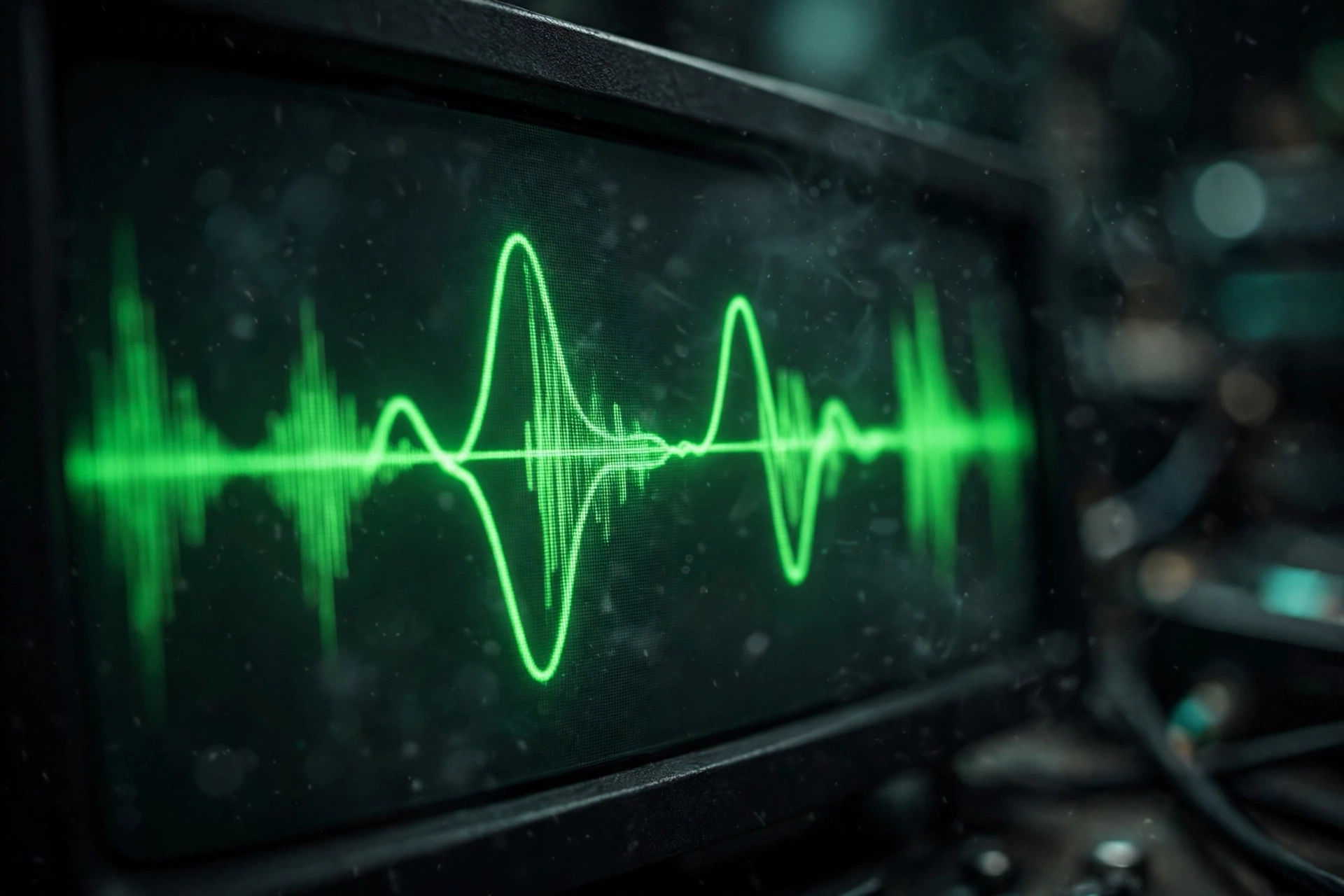 Audio waveforms glowing on a dark monitor — the craft behind Dessa's full-duplex voice