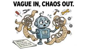 Cartoon robot illustration for prompt engineering for AI agents