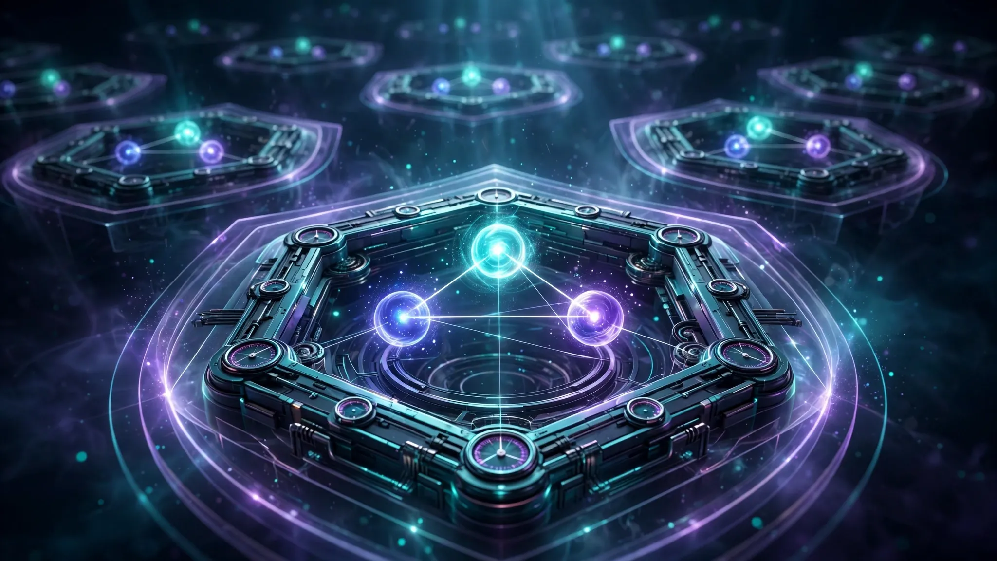 A single glowing hexagonal Workstream cell containing runtime, memory and gateway orbs, with fainter cells behind it