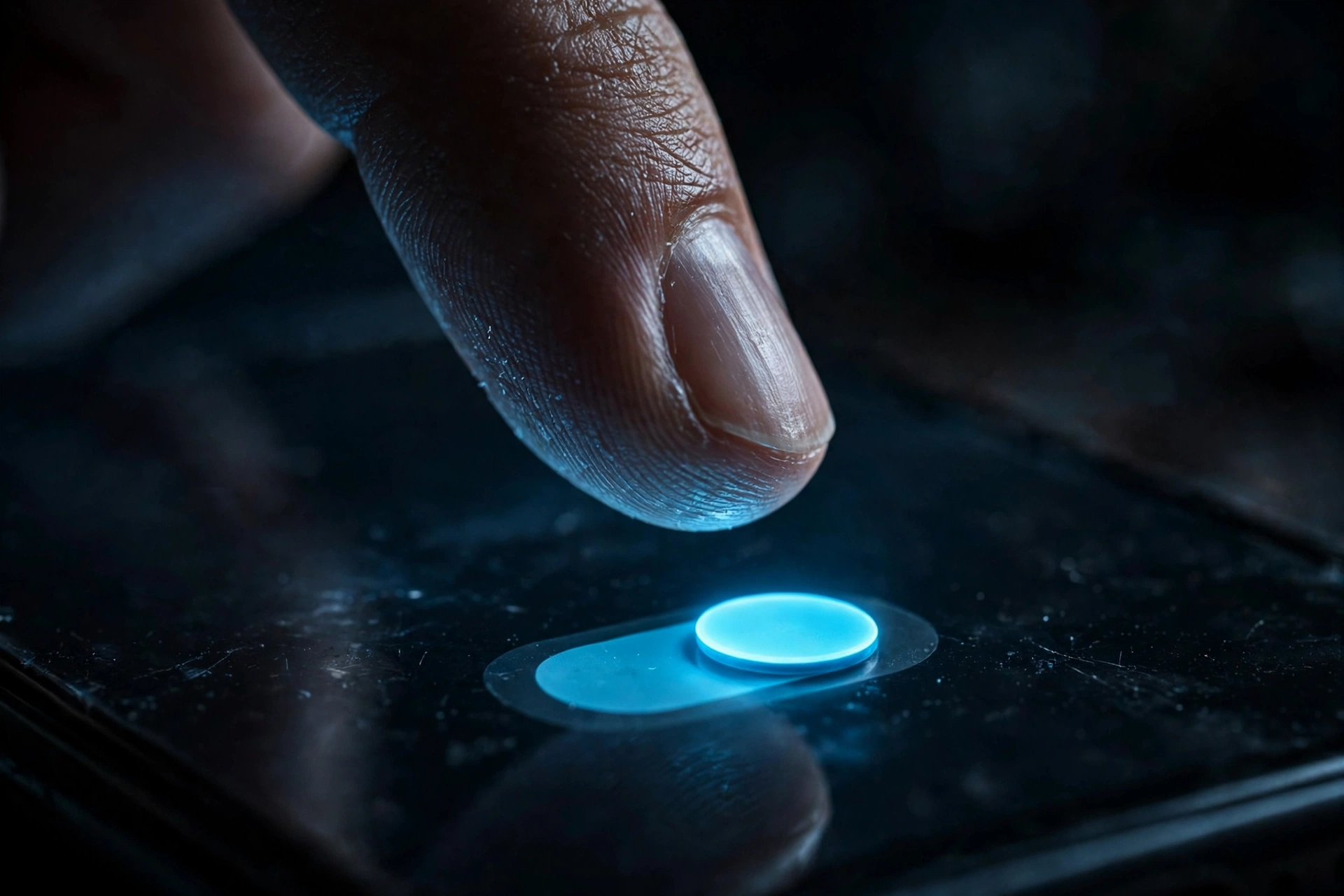 Fingertip about to tap a glowing opt-in toggle on a smartphone in the dark