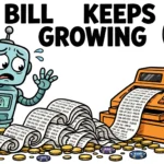 How Agent Frameworks Manage Cost and Token Consumption During Complex Reasoning Steps Worried cartoon robot agent watching a cash register print an endlessly long receipt while a cost meter climbs into the red — the token bill keeps growing