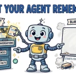 Cartoon robot agent choosing between a memory vault of past conversations and a blank slate