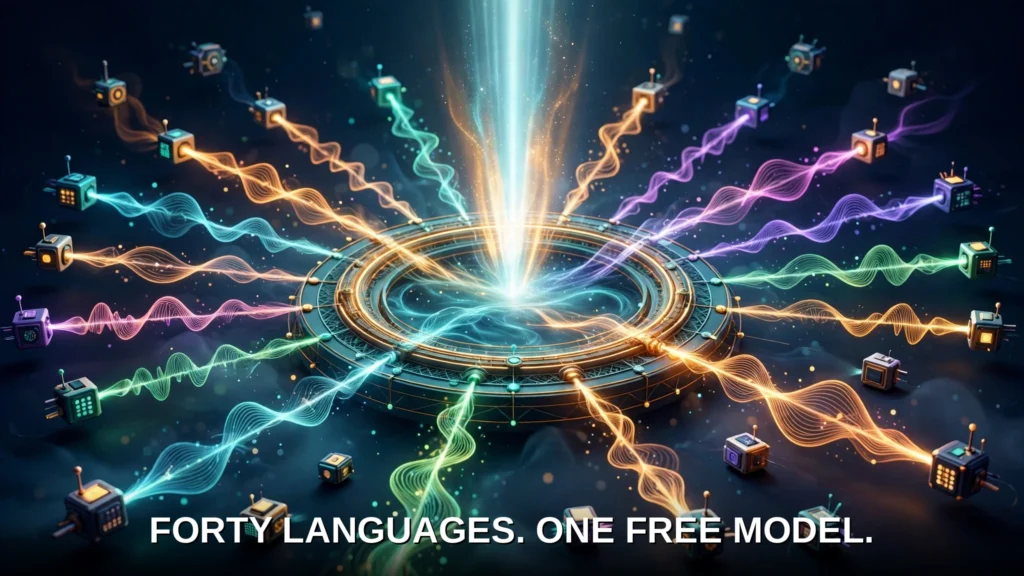 Colorful sound waves from many devices flowing into one glowing open platform
